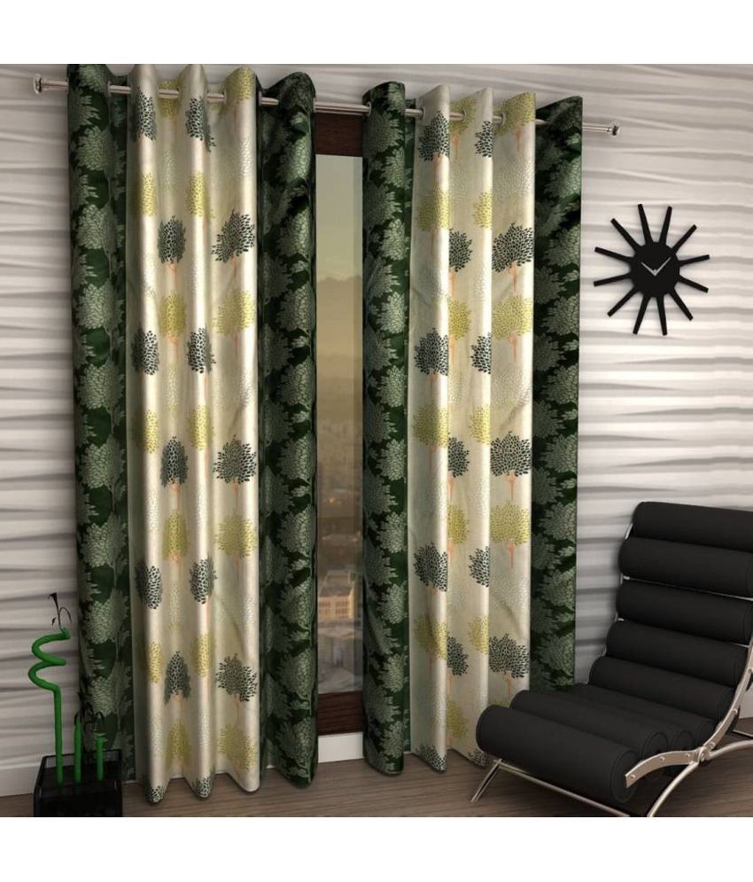     			N2C Home Floral Semi-Transparent Eyelet Curtain 7 ft ( Pack of 2 ) - Green