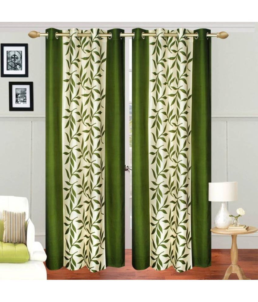     			N2C Home Floral Semi-Transparent Eyelet Curtain 9 ft ( Pack of 2 ) - Multicolor