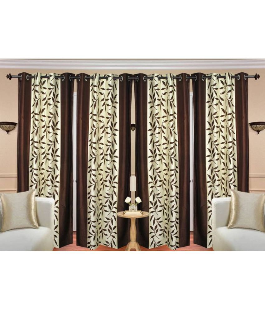     			N2C Home Floral Semi-Transparent Eyelet Curtain 9 ft ( Pack of 4 ) - Brown