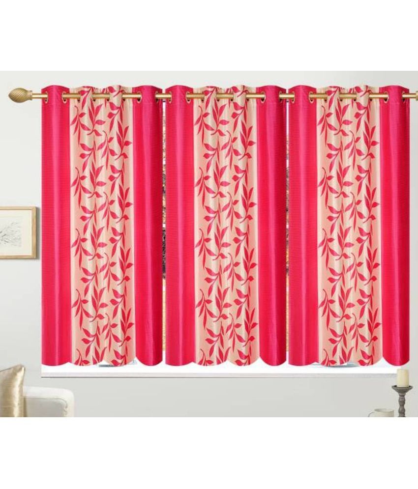     			N2C Home Floral Semi-Transparent Eyelet Curtain 5 ft ( Pack of 3 ) - Pink