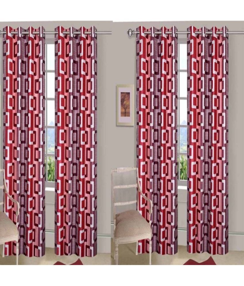     			N2C Home Floral Semi-Transparent Eyelet Curtain 7 ft ( Pack of 4 ) - Maroon