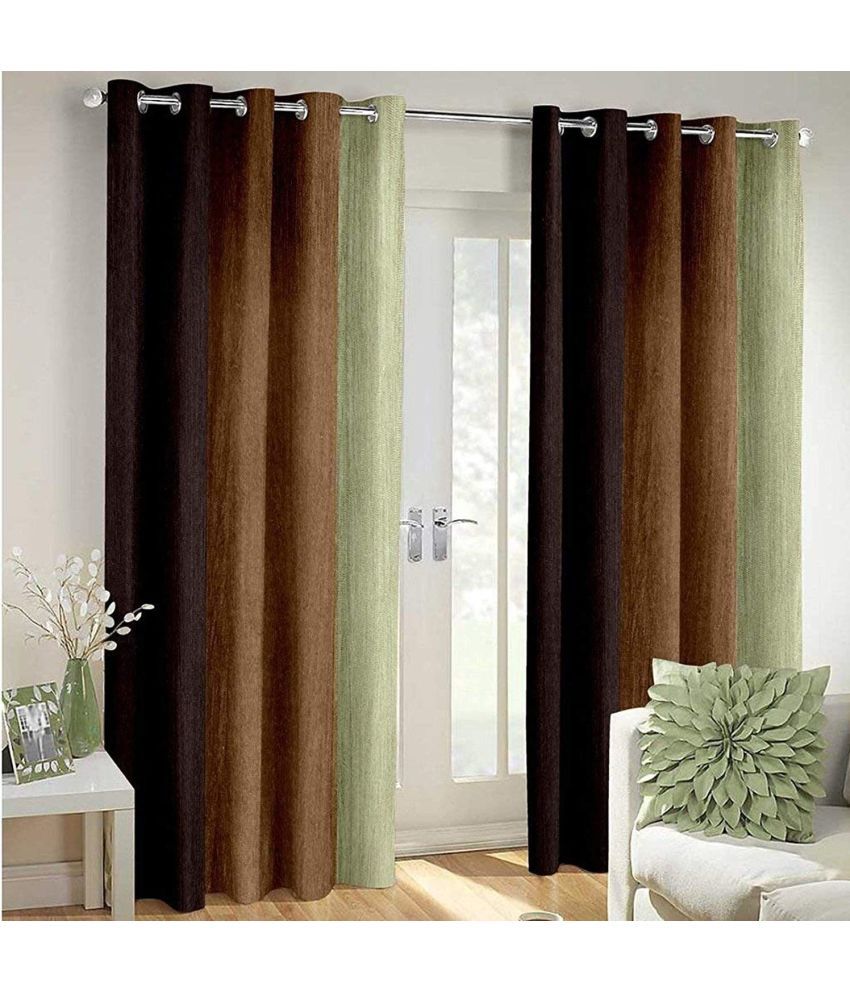     			N2C Home Floral Semi-Transparent Eyelet Curtain 7 ft ( Pack of 2 ) - Brown