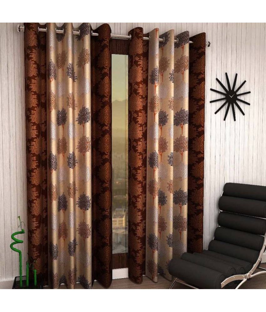     			N2C Home Floral Semi-Transparent Eyelet Curtain 5 ft ( Pack of 2 ) - Brown