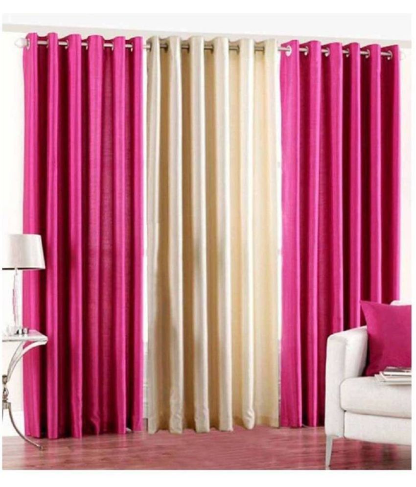    			N2C Home Floral Semi-Transparent Eyelet Curtain 5 ft ( Pack of 3 ) - Pink