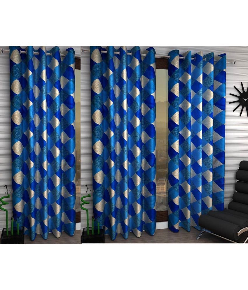     			N2C Home Floral Semi-Transparent Eyelet Curtain 7 ft ( Pack of 3 ) - Blue