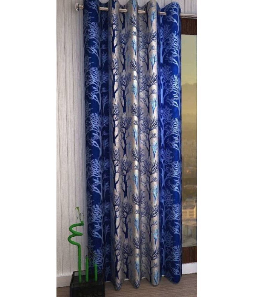     			N2C Home Floral Semi-Transparent Eyelet Curtain 9 ft ( Pack of 1 ) - Blue