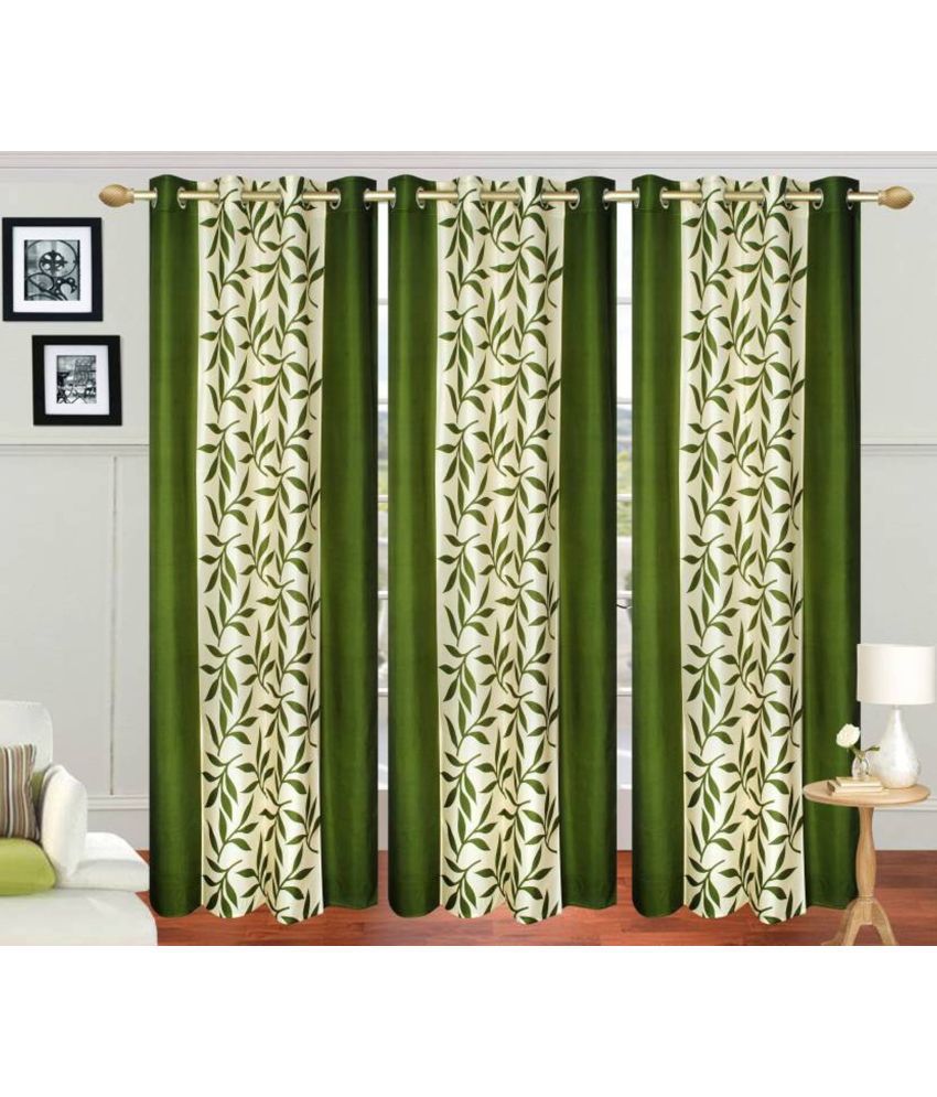     			N2C Home Floral Semi-Transparent Eyelet Curtain 5 ft ( Pack of 3 ) - Green