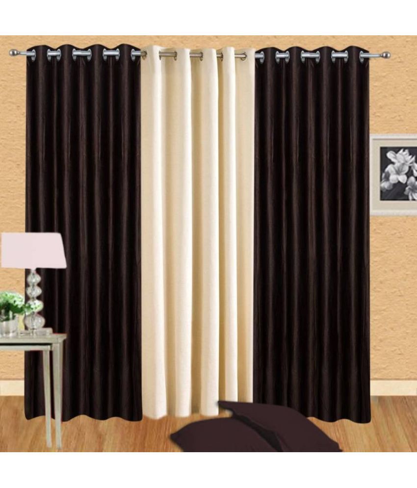     			N2C Home Floral Semi-Transparent Eyelet Curtain 7 ft ( Pack of 3 ) - Black