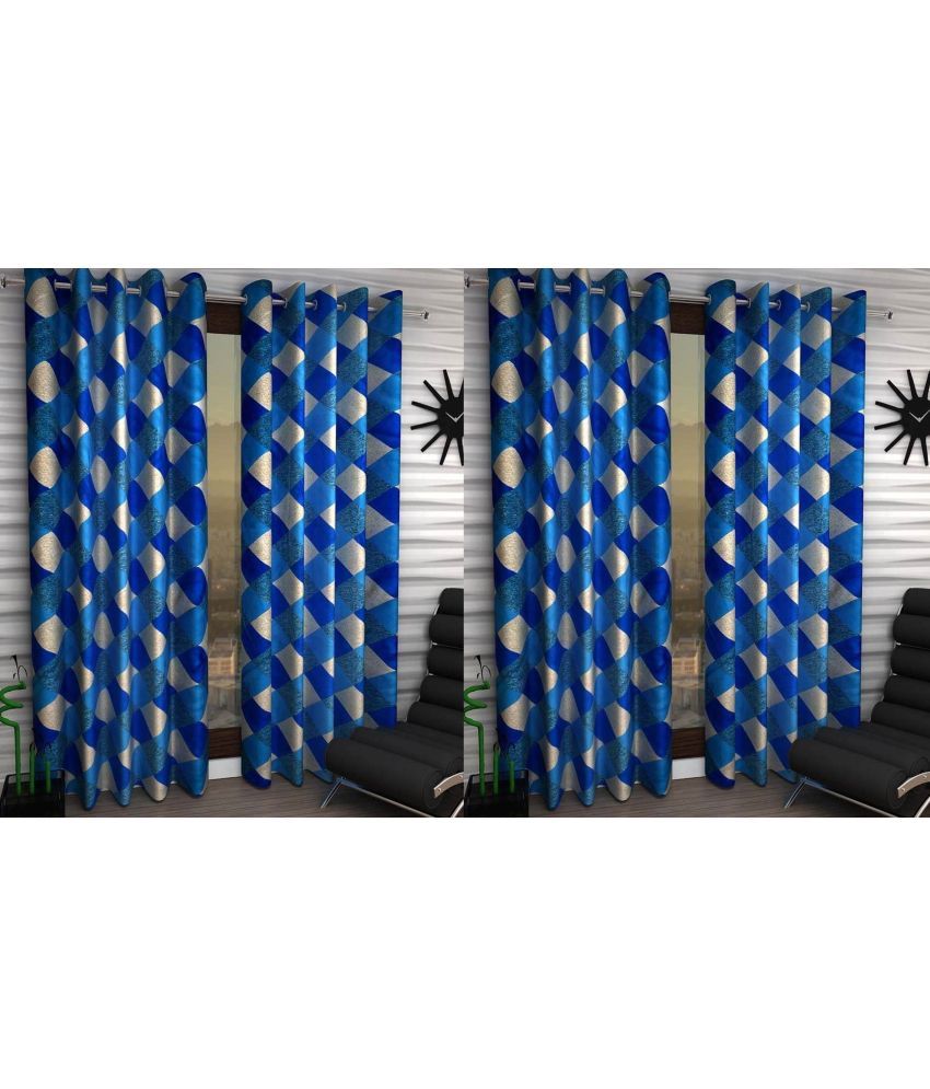     			N2C Home Floral Semi-Transparent Eyelet Curtain 9 ft ( Pack of 4 ) - Blue