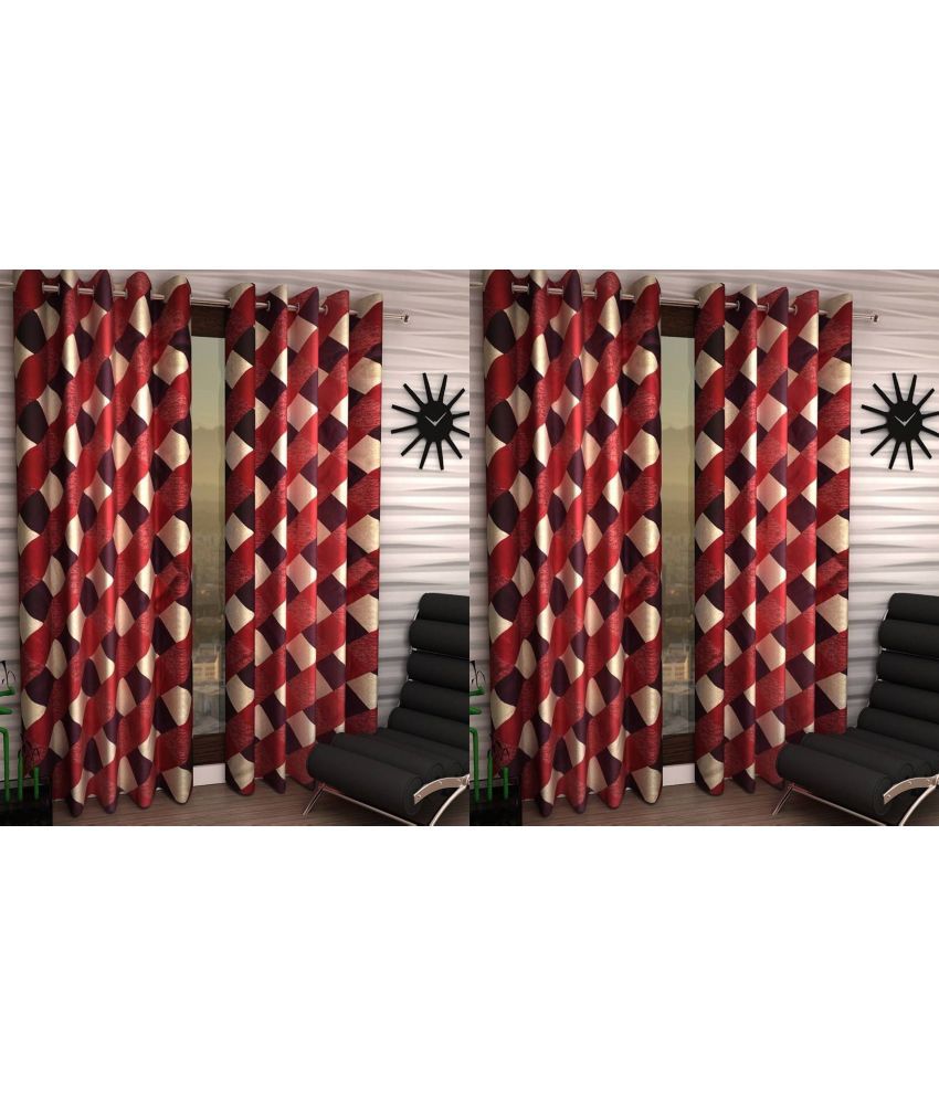     			N2C Home Floral Semi-Transparent Eyelet Curtain 9 ft ( Pack of 4 ) - Red