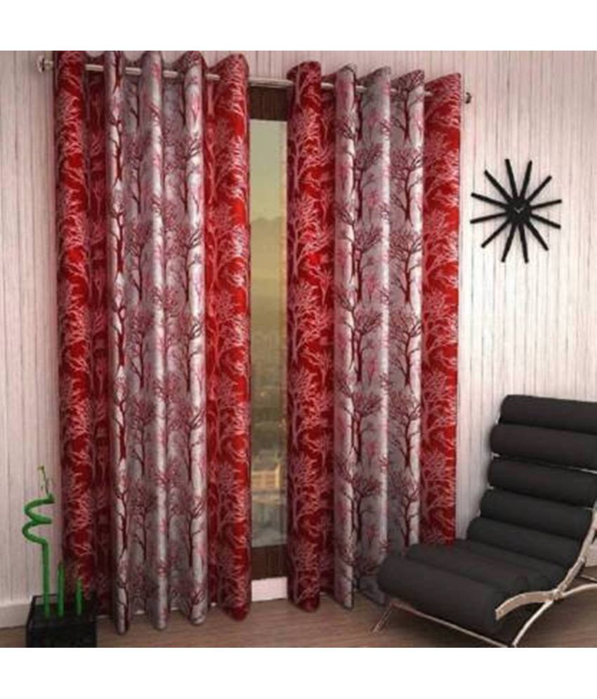     			N2C Home Floral Semi-Transparent Eyelet Curtain 9 ft ( Pack of 2 ) - Maroon