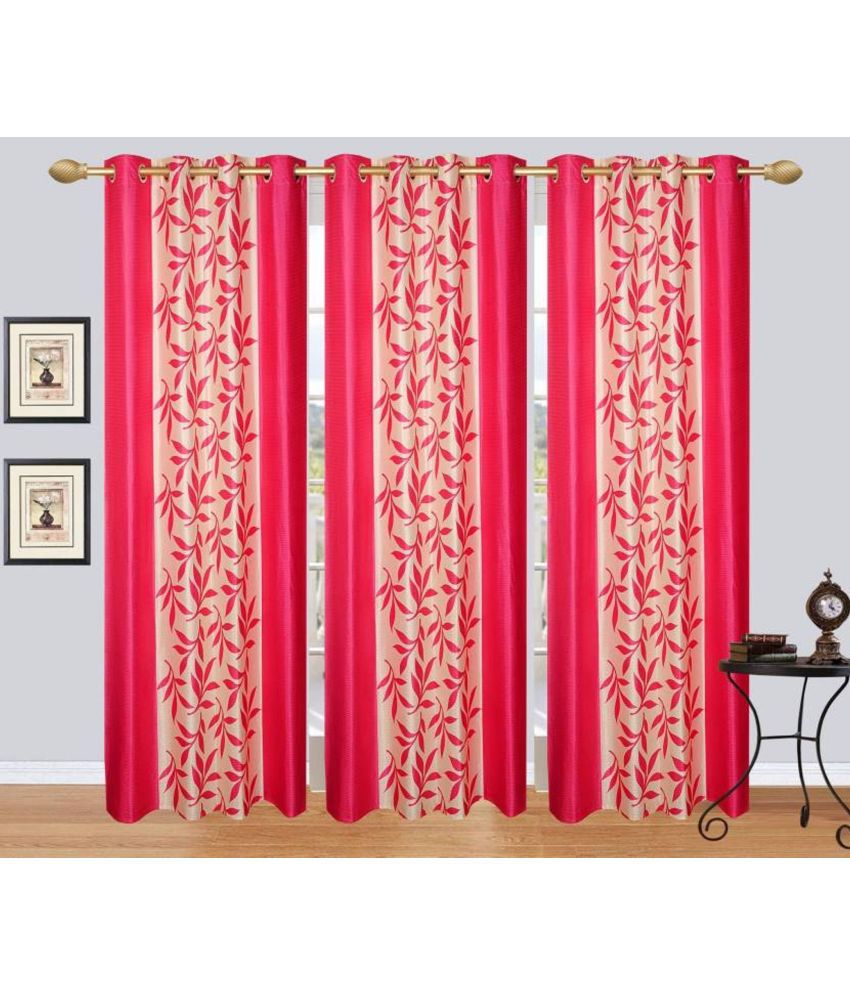     			N2C Home Floral Semi-Transparent Eyelet Curtain 7 ft ( Pack of 3 ) - Pink