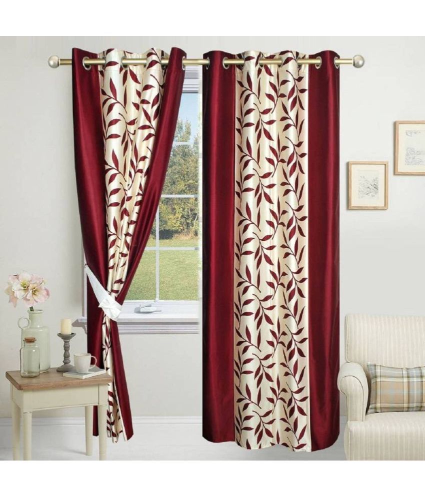     			N2C Home Floral Semi-Transparent Eyelet Curtain 9 ft ( Pack of 2 ) - Multicolor