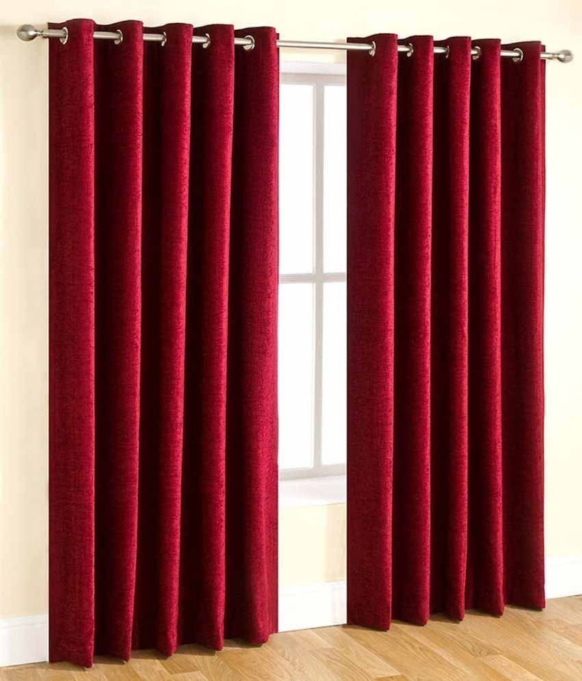     			N2C Home Solid Semi-Transparent Eyelet Curtain 5 ft ( Pack of 2 ) - Maroon