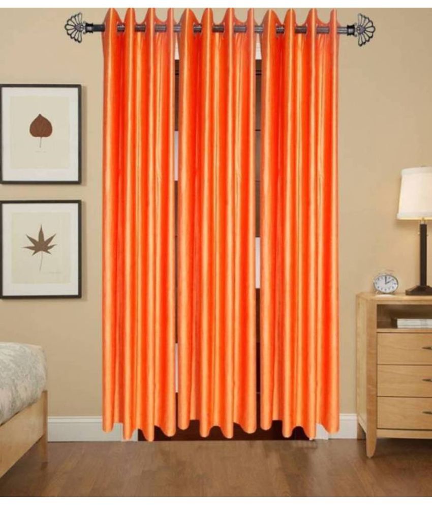     			N2C Home Solid Semi-Transparent Eyelet Curtain 7 ft ( Pack of 3 ) - Orange