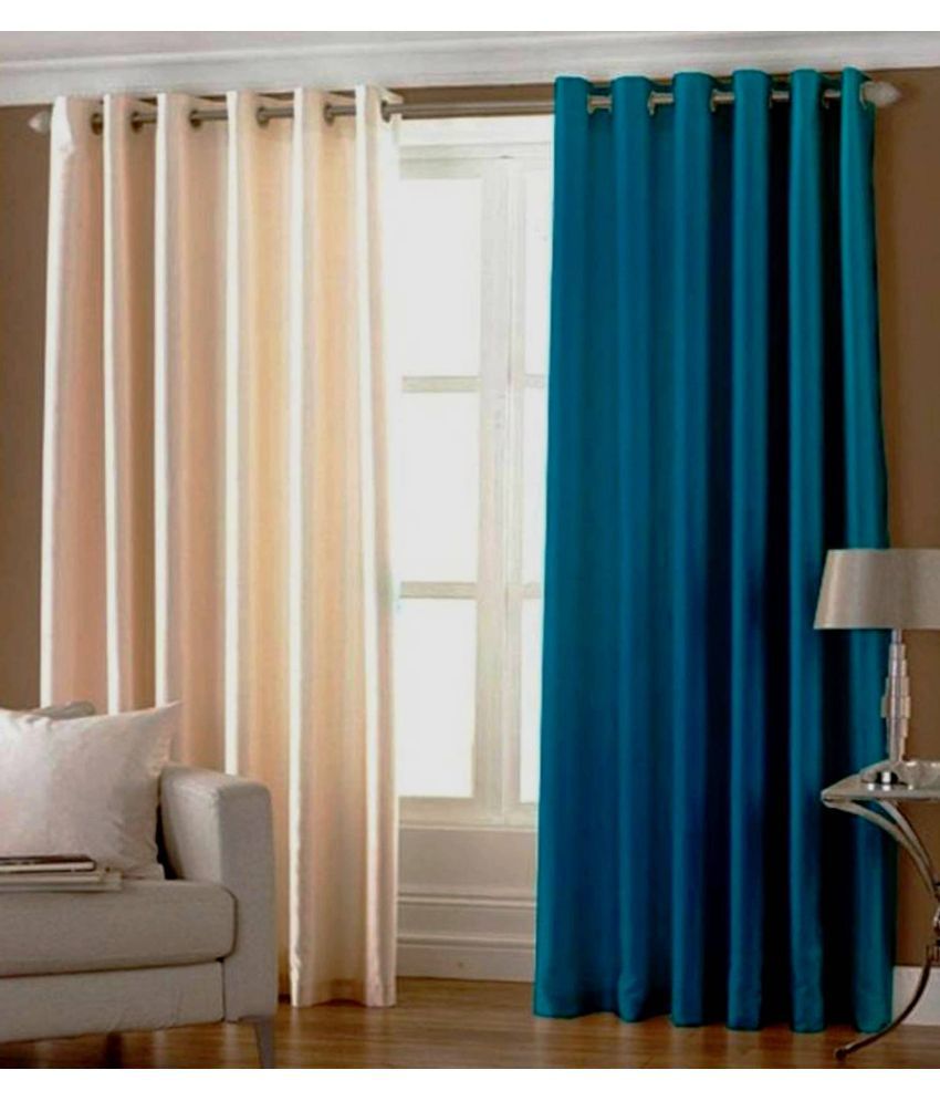     			N2C Home Solid Semi-Transparent Eyelet Curtain 7 ft ( Pack of 2 ) - Teal