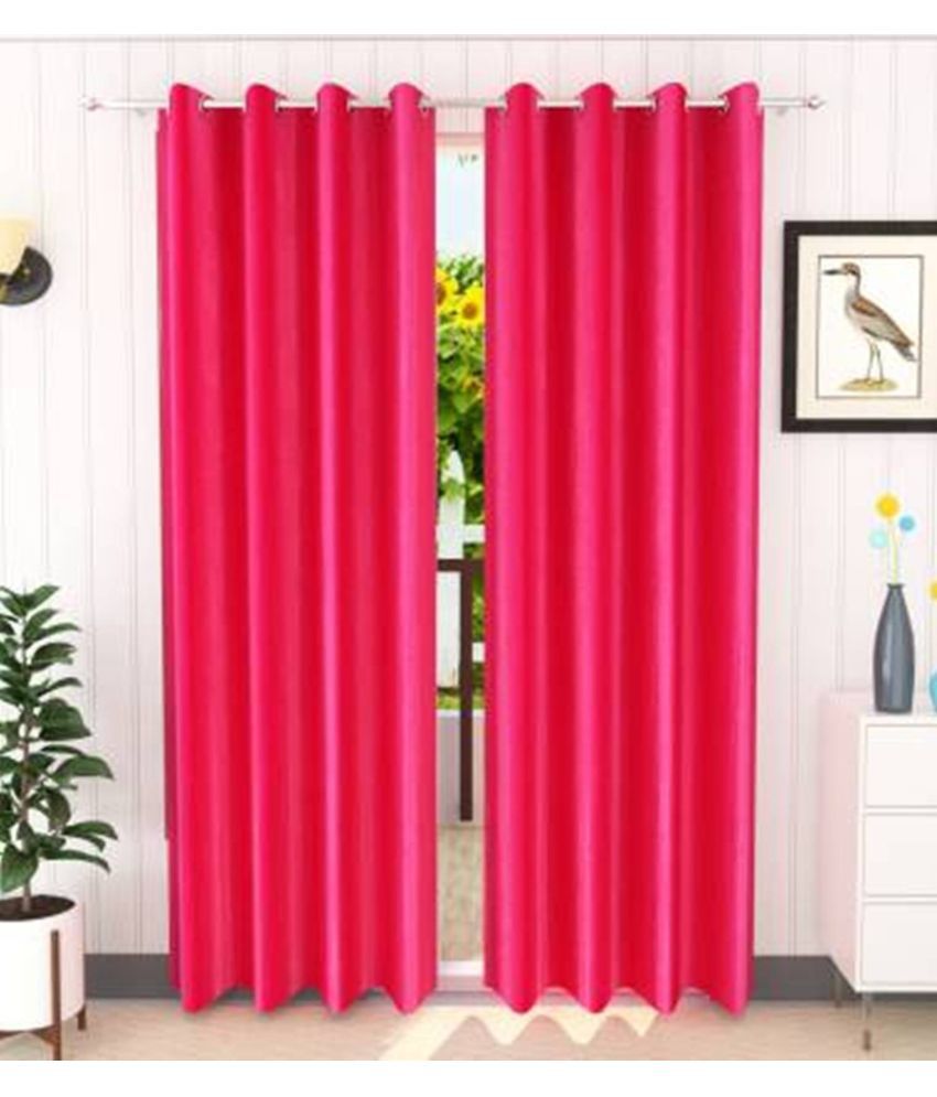     			N2C Home Solid Semi-Transparent Eyelet Curtain 7 ft ( Pack of 2 ) - Pink