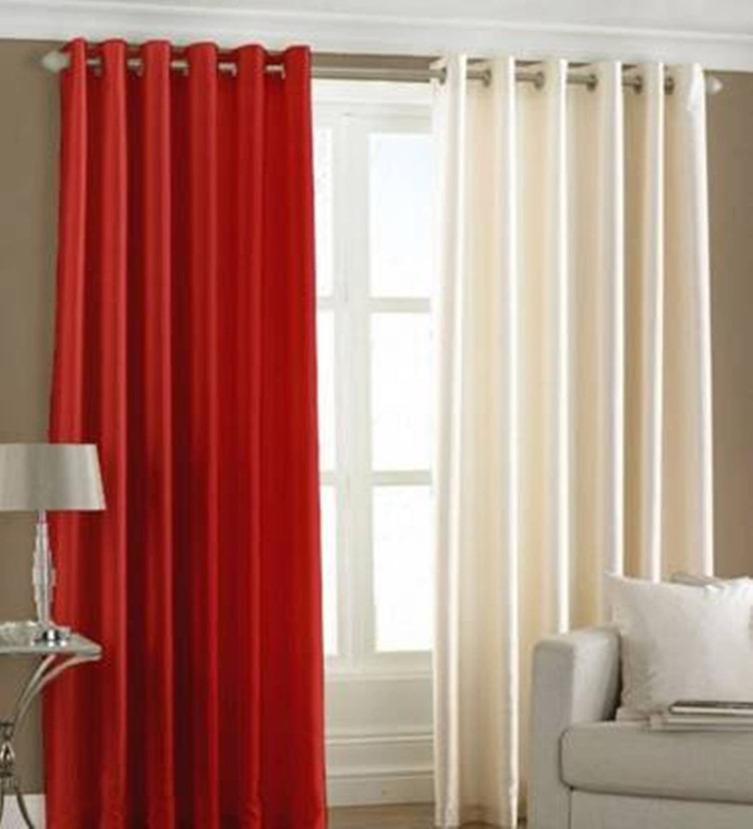     			N2C Home Solid Semi-Transparent Eyelet Curtain 9 ft ( Pack of 2 ) - Red