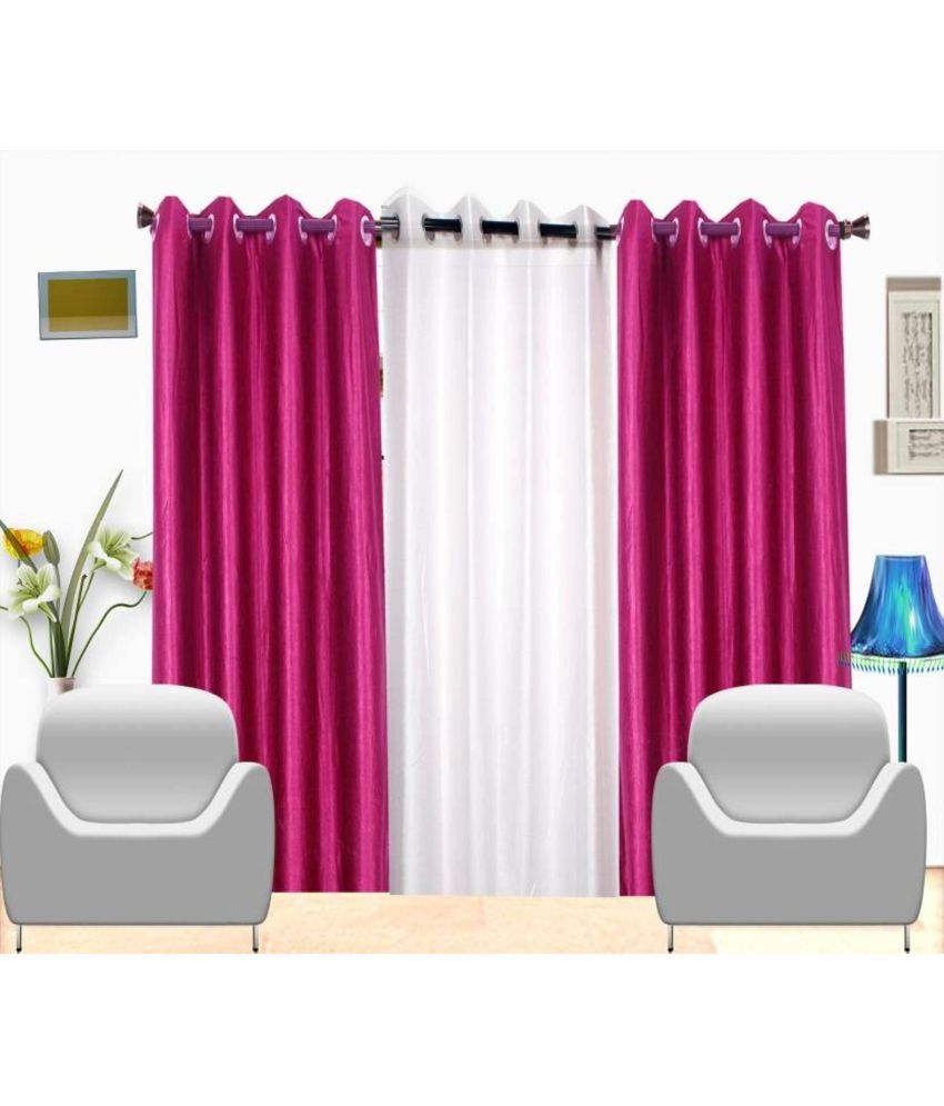     			N2C Home Solid Semi-Transparent Eyelet Curtain 9 ft ( Pack of 3 ) - Multicolor