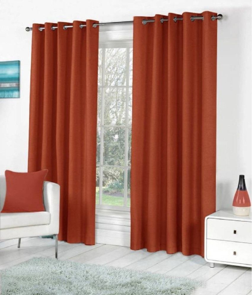     			N2C Home Solid Semi-Transparent Eyelet Curtain 9 ft ( Pack of 2 ) - Rust