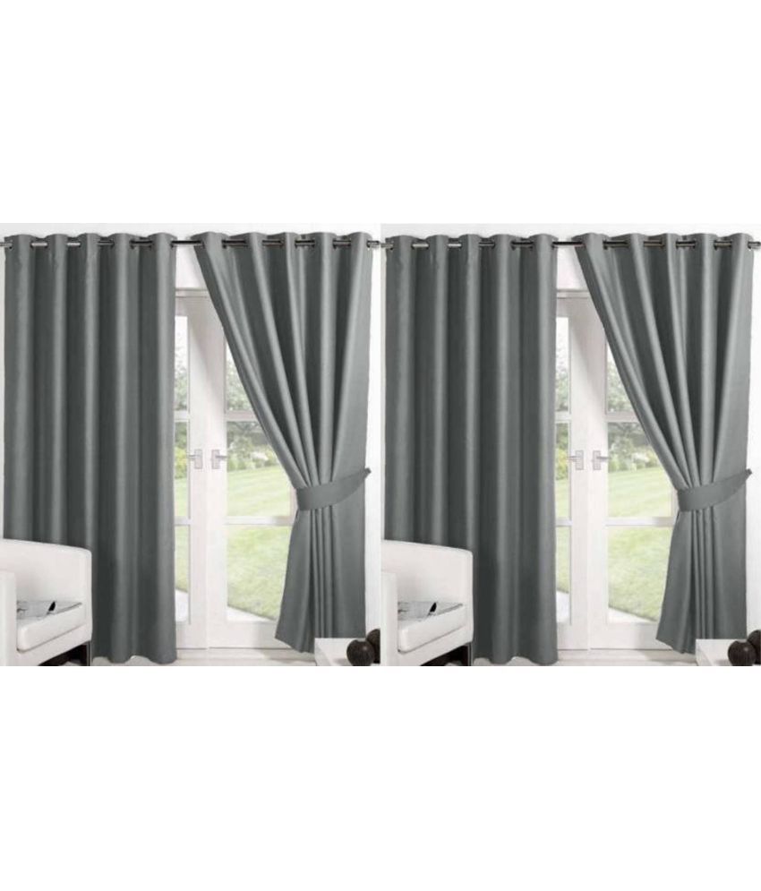     			N2C Home Solid Semi-Transparent Eyelet Curtain 5 ft ( Pack of 4 ) - Dark Grey