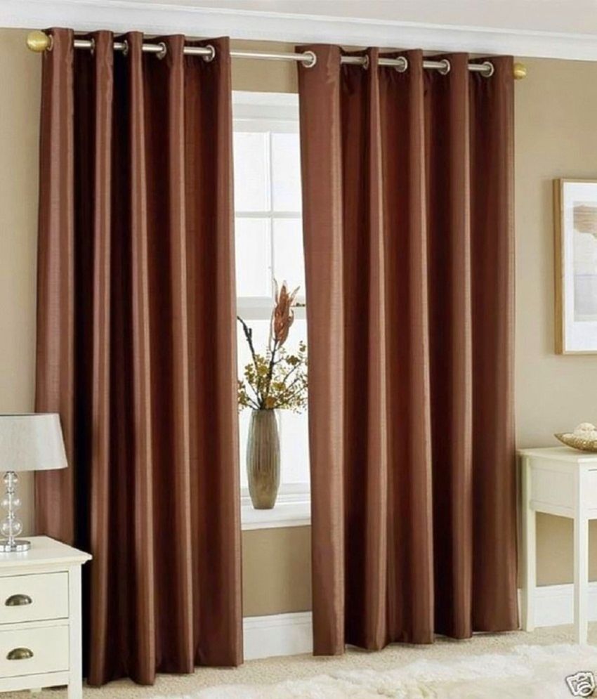     			N2C Home Solid Semi-Transparent Eyelet Curtain 9 ft ( Pack of 2 ) - Brown
