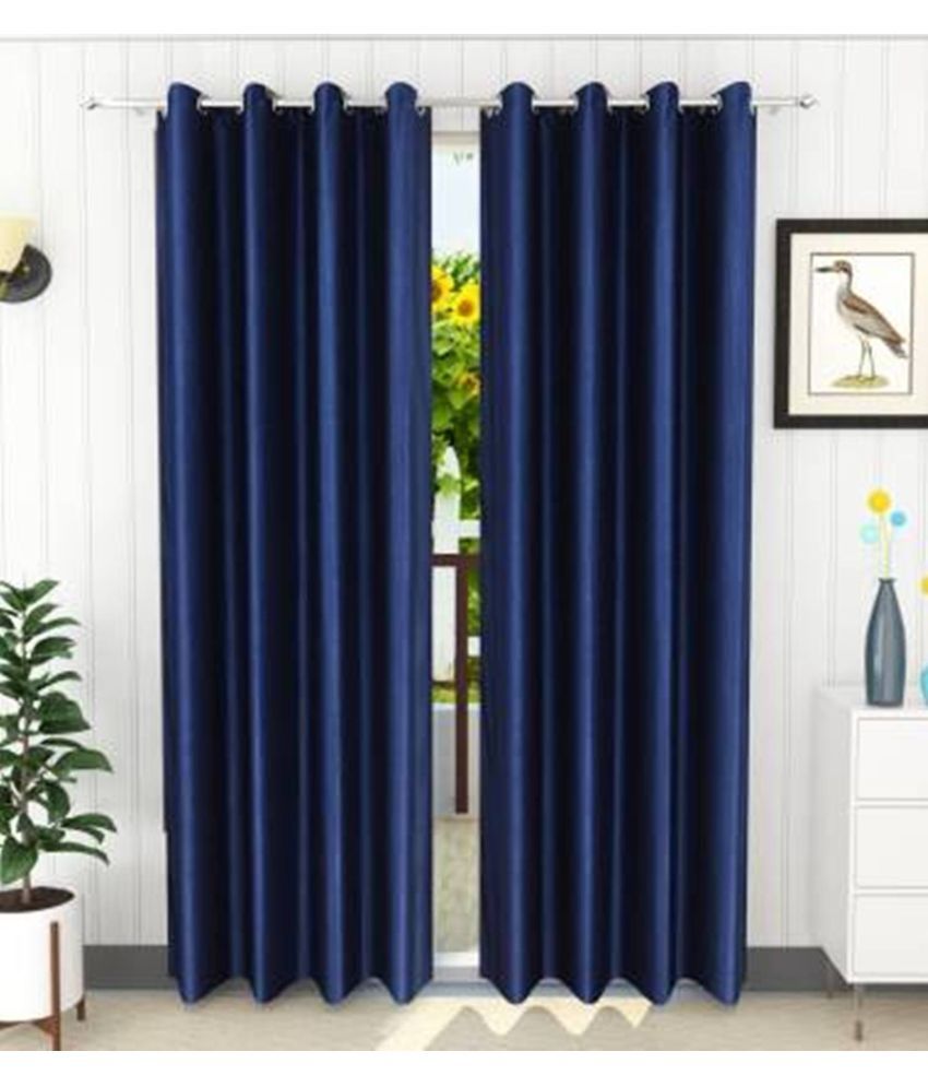     			N2C Home Solid Semi-Transparent Eyelet Curtain 5 ft ( Pack of 2 ) - Blue