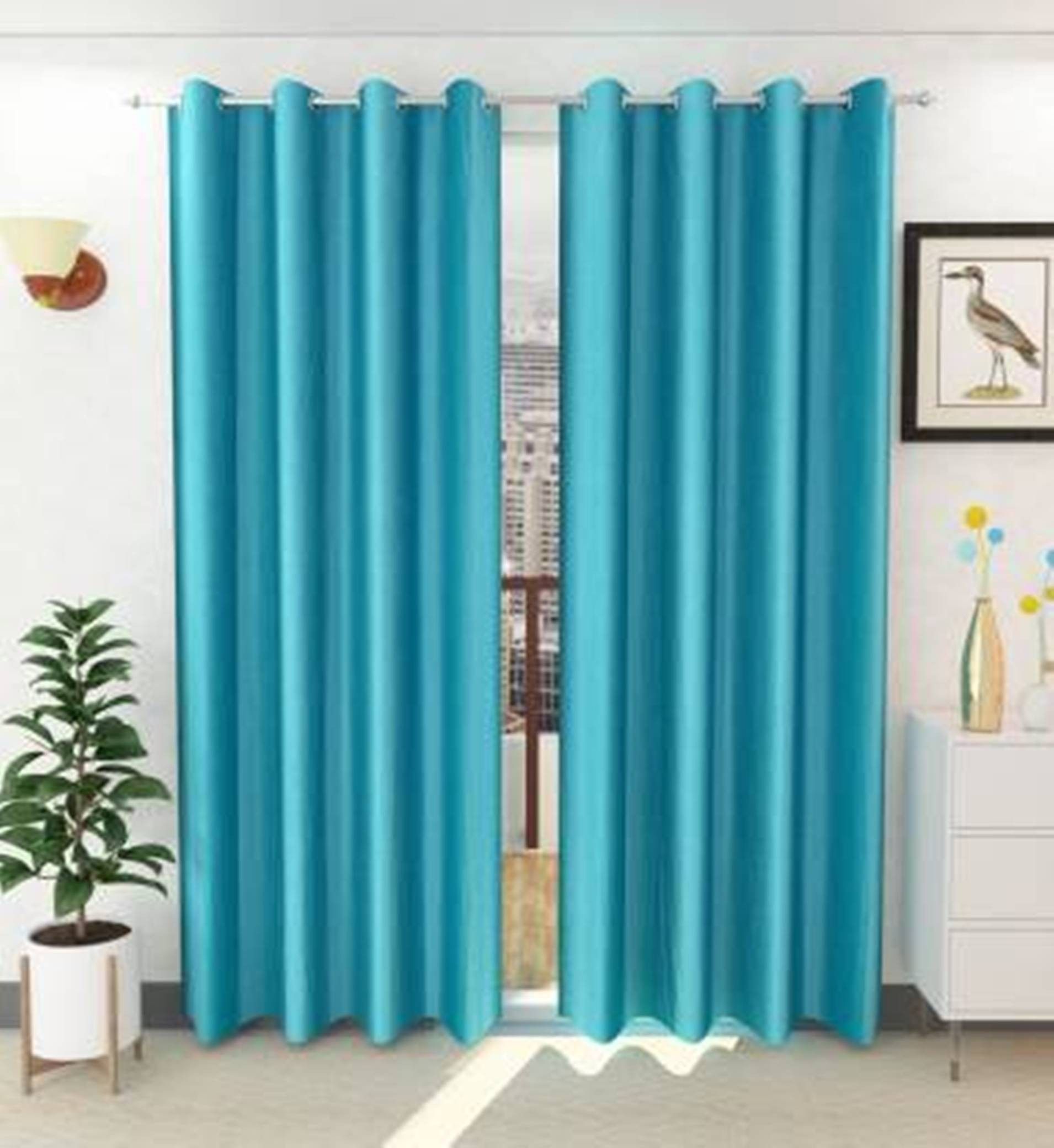     			N2C Home Solid Semi-Transparent Eyelet Curtain 5 ft ( Pack of 2 ) - Teal