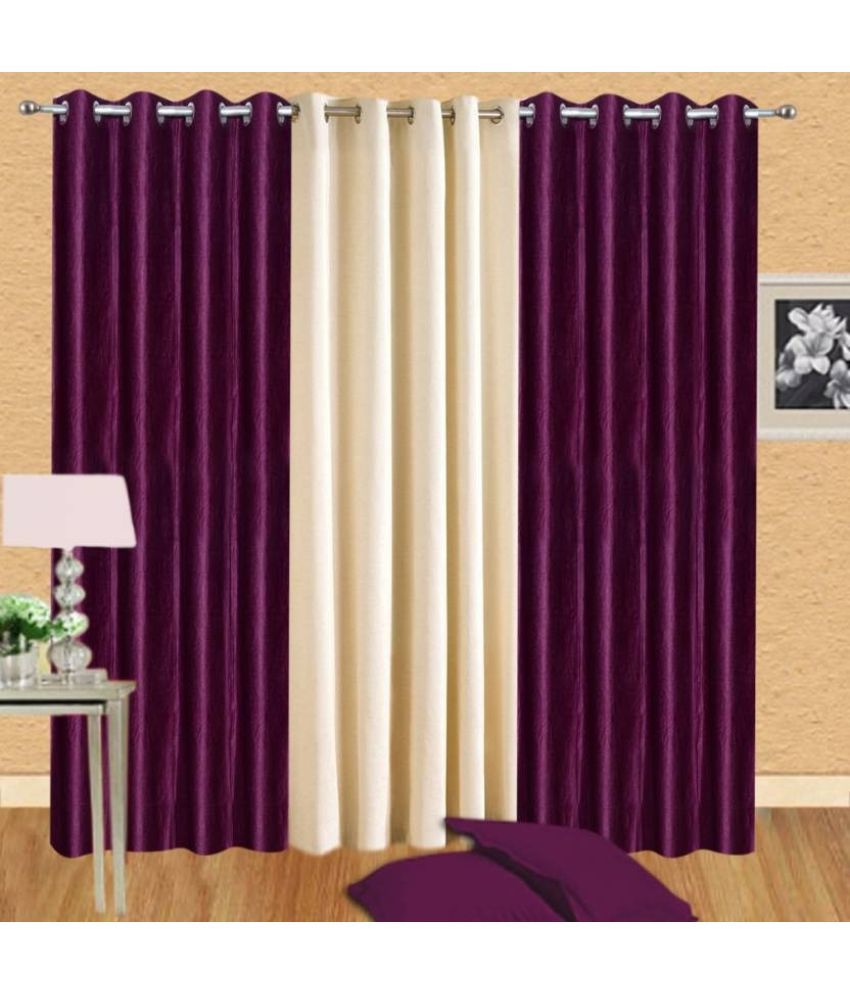     			N2C Home Solid Semi-Transparent Eyelet Curtain 7 ft ( Pack of 3 ) - Multicolor