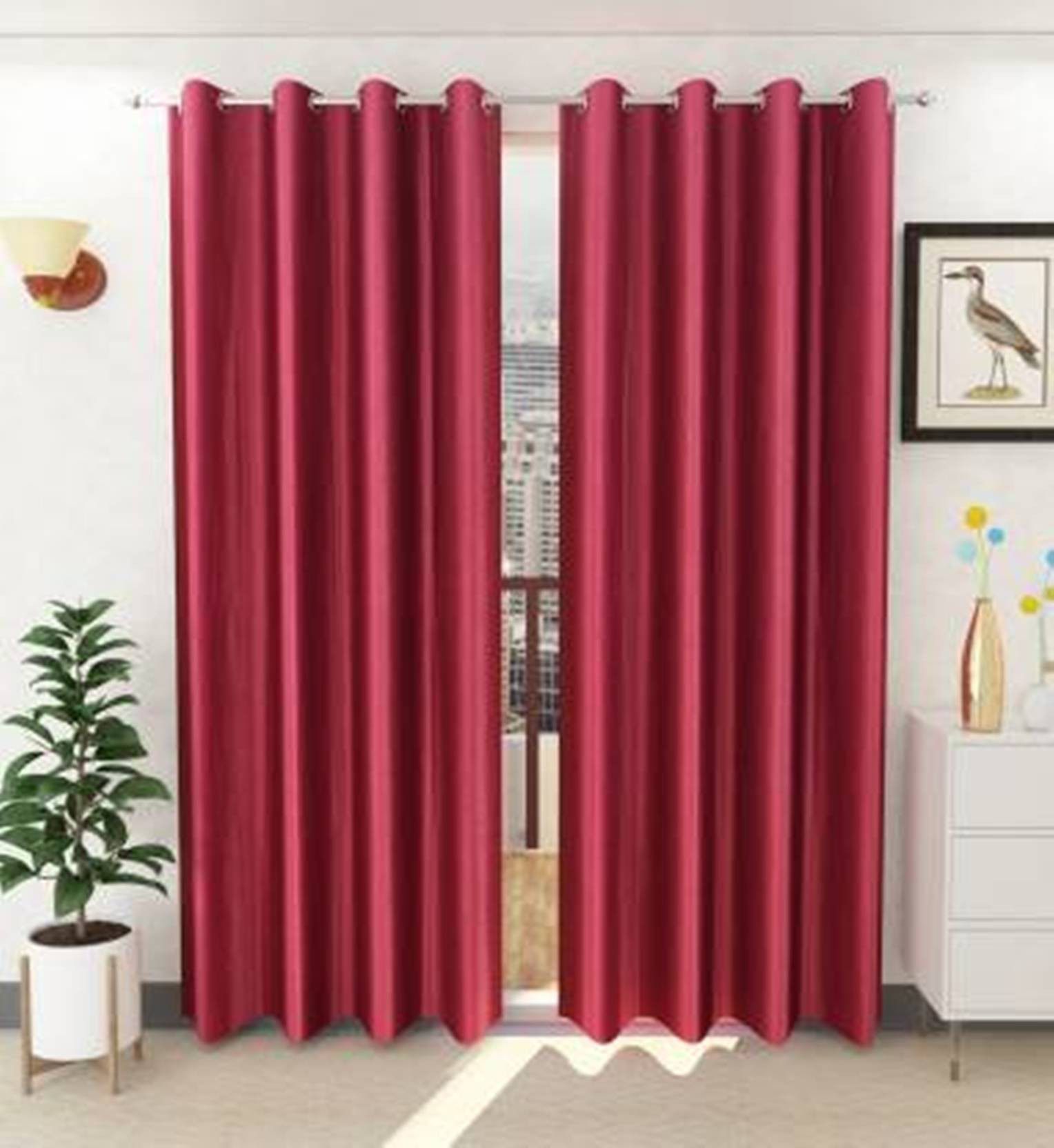     			N2C Home Solid Semi-Transparent Eyelet Curtain 9 ft ( Pack of 2 ) - Maroon