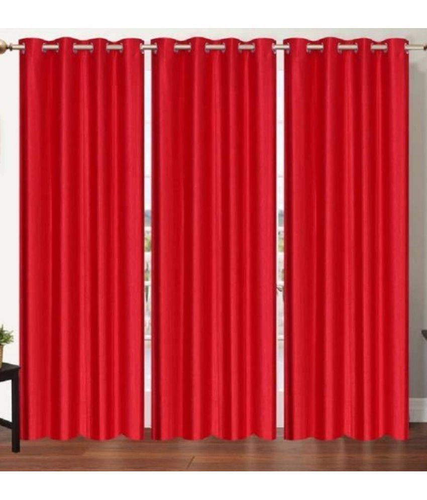     			N2C Home Solid Semi-Transparent Eyelet Curtain 9 ft ( Pack of 3 ) - Red