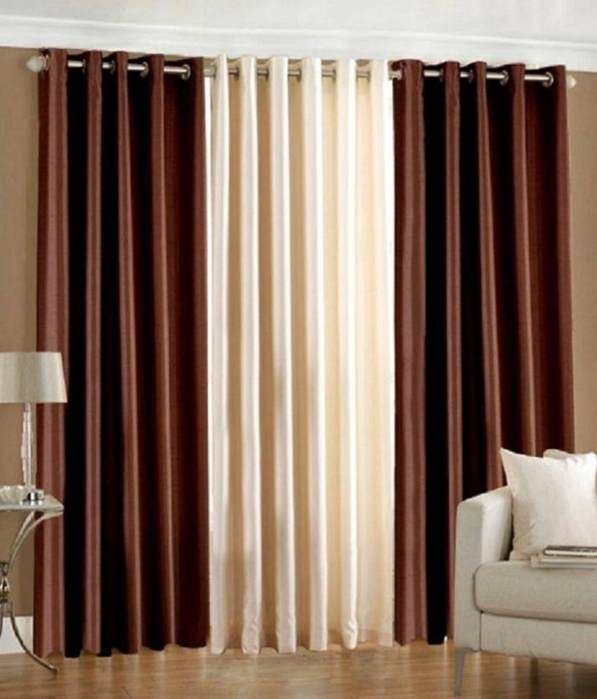     			N2C Home Solid Semi-Transparent Eyelet Curtain 5 ft ( Pack of 3 ) - Brown