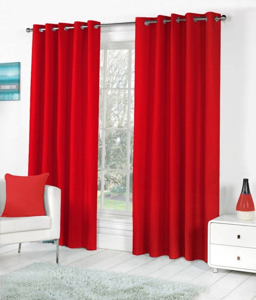     			N2C Home Solid Semi-Transparent Eyelet Curtain 9 ft ( Pack of 2 ) - Red