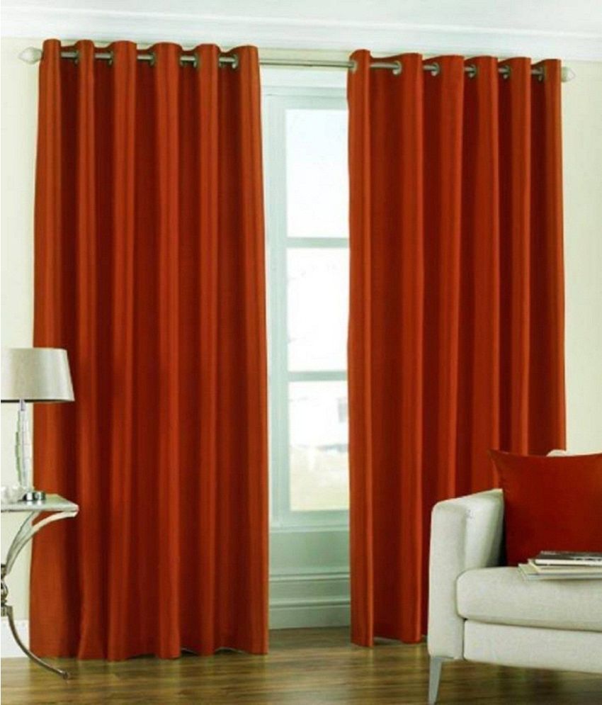     			N2C Home Solid Semi-Transparent Eyelet Curtain 9 ft ( Pack of 2 ) - Rust