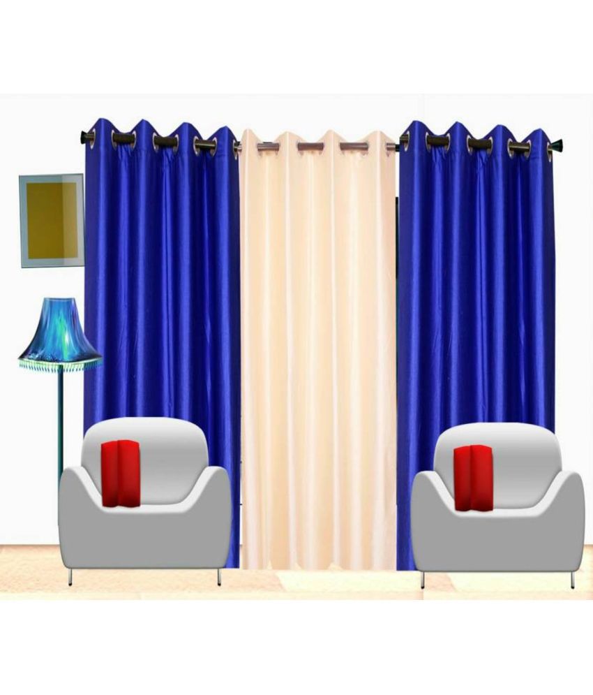     			N2C Home Solid Semi-Transparent Eyelet Curtain 7 ft ( Pack of 3 ) - Blue