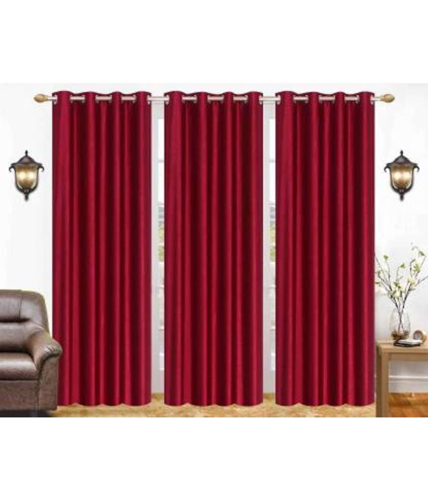     			N2C Home Solid Semi-Transparent Eyelet Curtain 7 ft ( Pack of 3 ) - Maroon