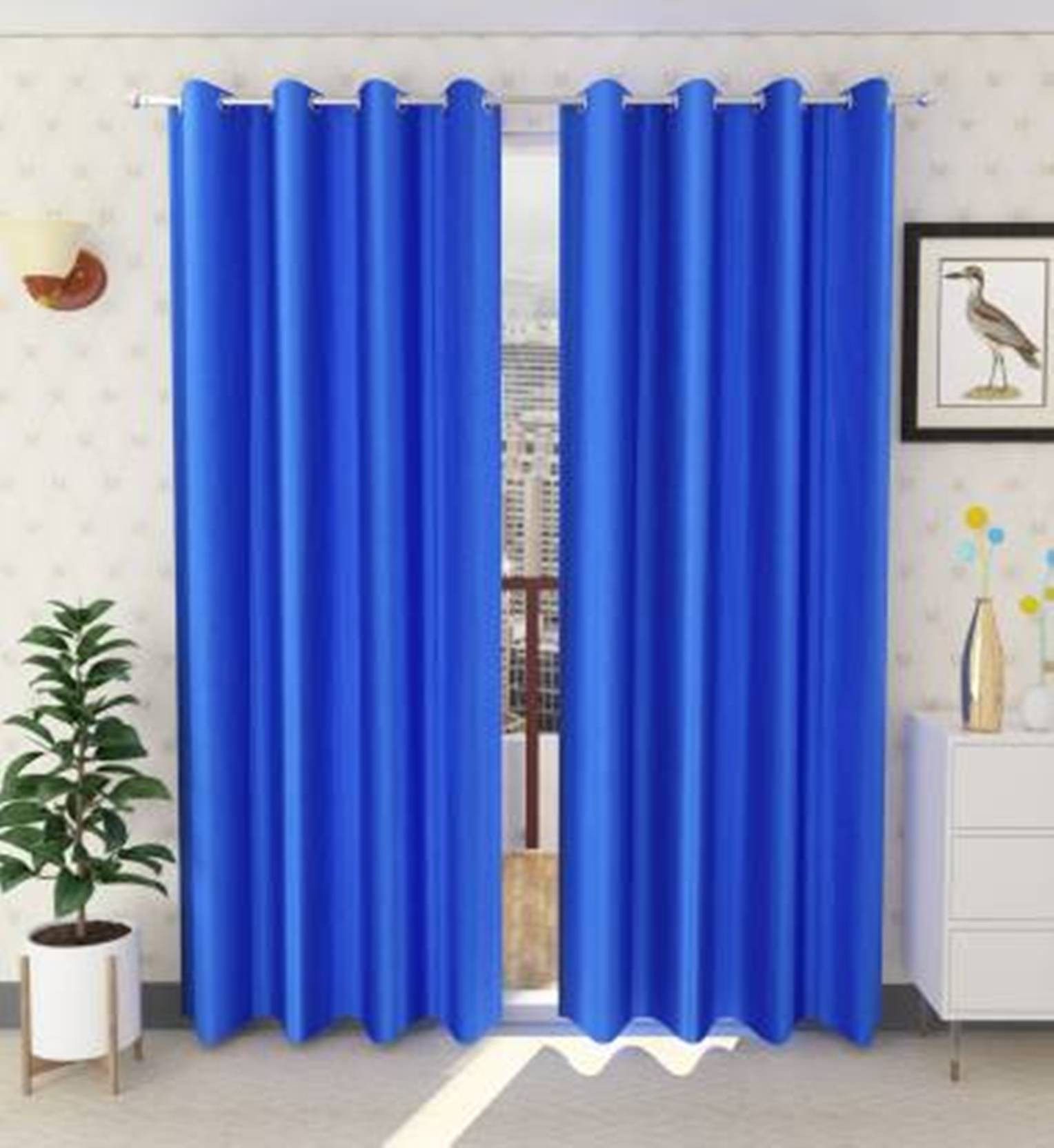     			N2C Home Solid Semi-Transparent Eyelet Curtain 9 ft ( Pack of 2 ) - Blue