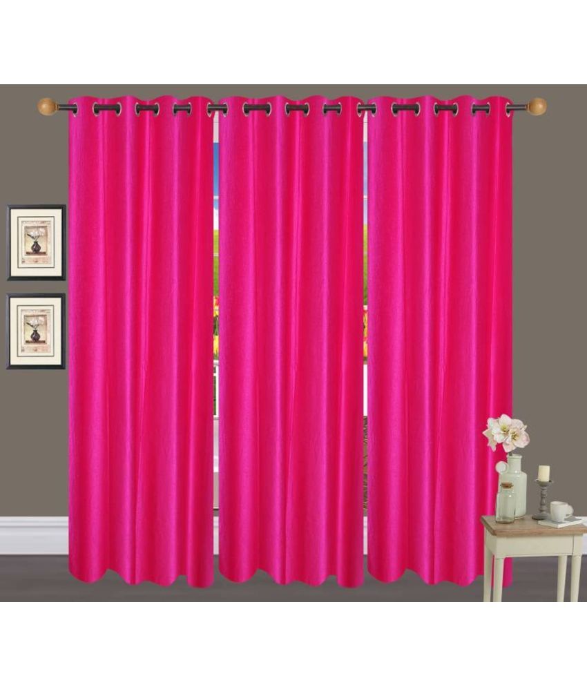     			N2C Home Solid Semi-Transparent Eyelet Curtain 9 ft ( Pack of 3 ) - Pink