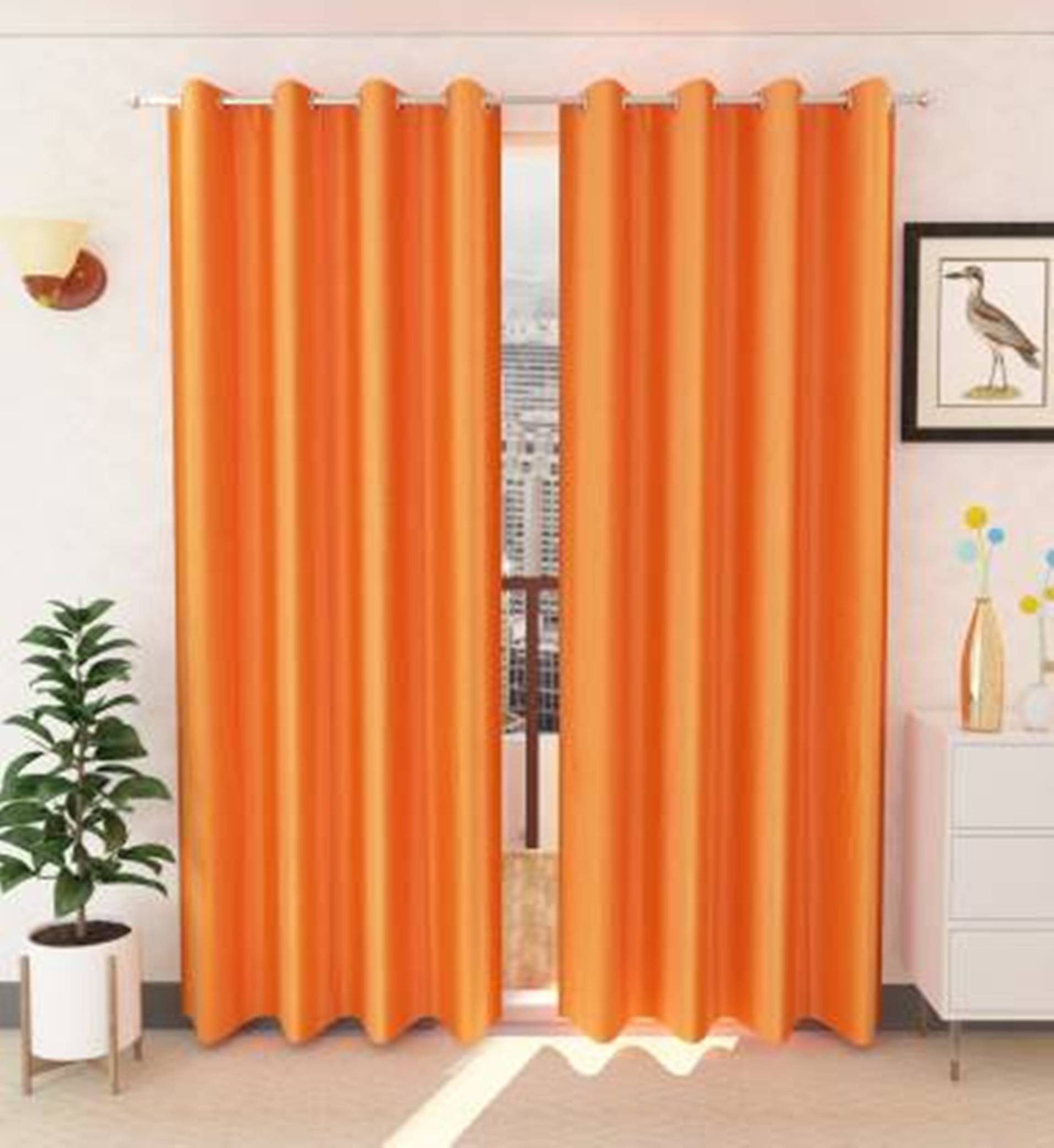     			N2C Home Solid Semi-Transparent Eyelet Curtain 9 ft ( Pack of 2 ) - Orange
