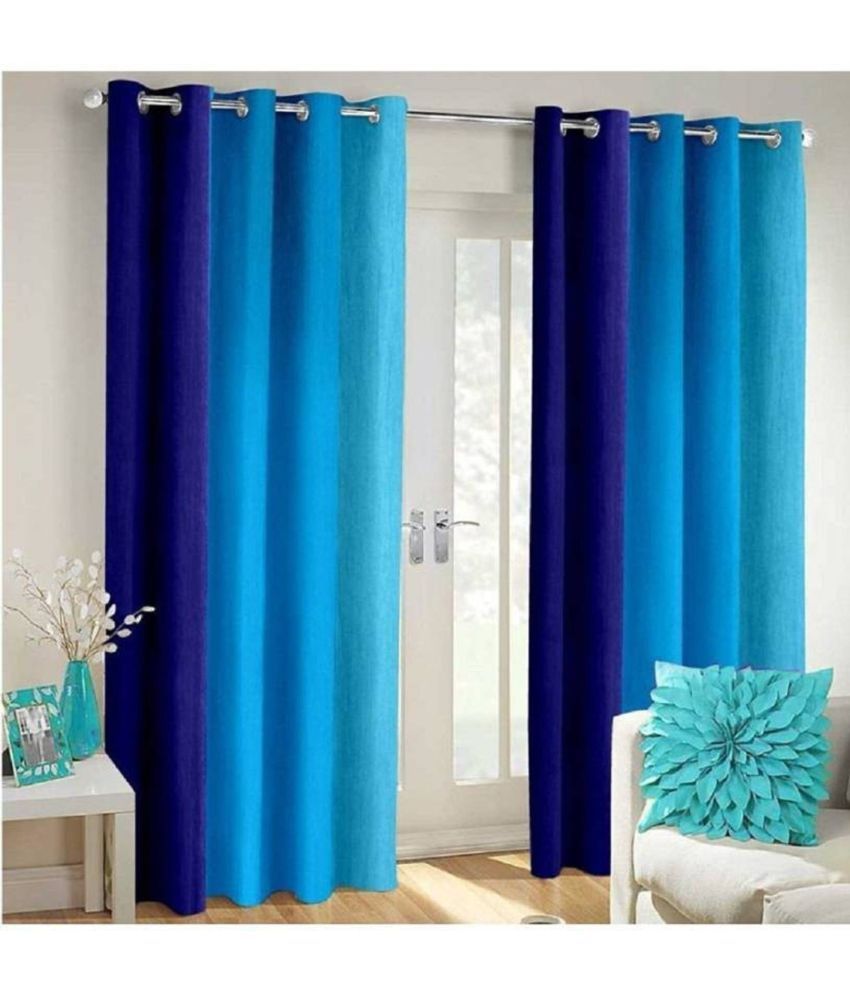     			N2C Home Vertical Striped Semi-Transparent Eyelet Curtain 5 ft ( Pack of 2 ) - Blue