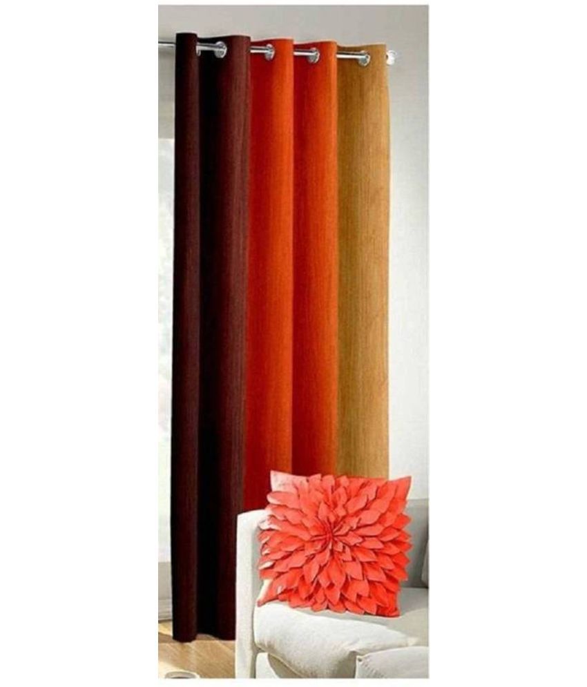     			N2C Home Vertical Striped Semi-Transparent Eyelet Curtain 7 ft ( Pack of 1 ) - Orange