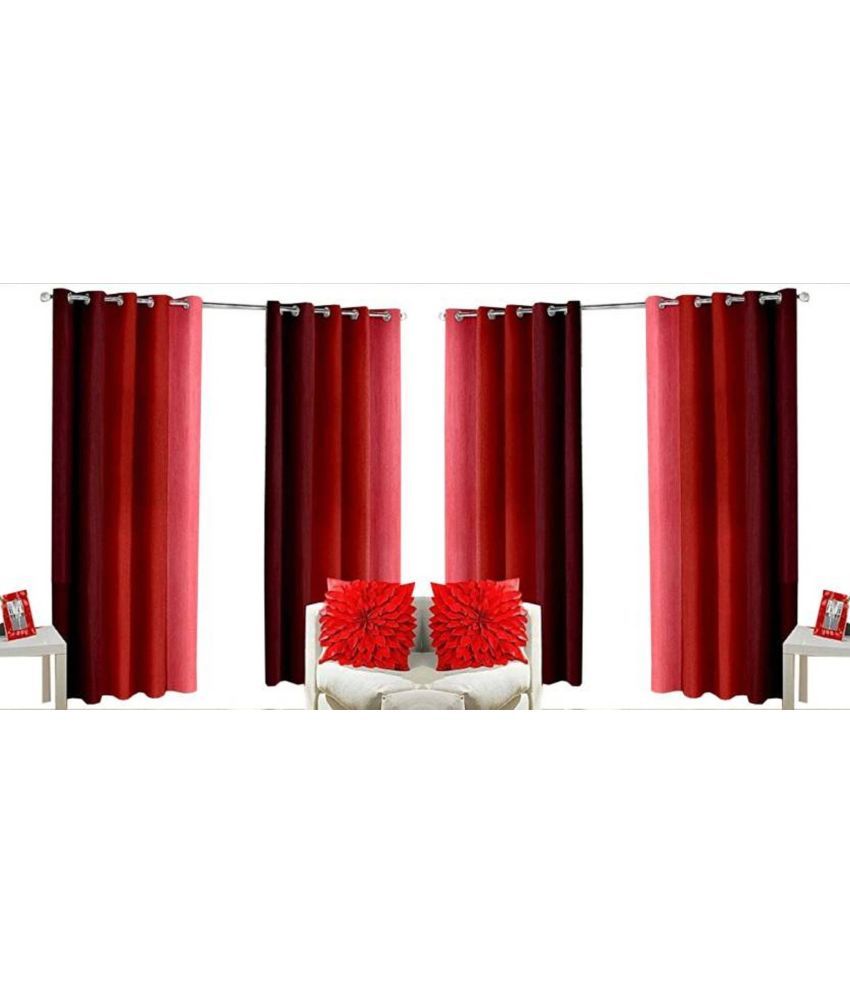     			N2C Home Vertical Striped Semi-Transparent Eyelet Curtain 7 ft ( Pack of 4 ) - Red