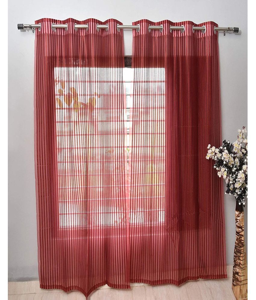     			N2C Home Vertical Striped Semi-Transparent Eyelet Curtain 5 ft ( Pack of 2 ) - Maroon
