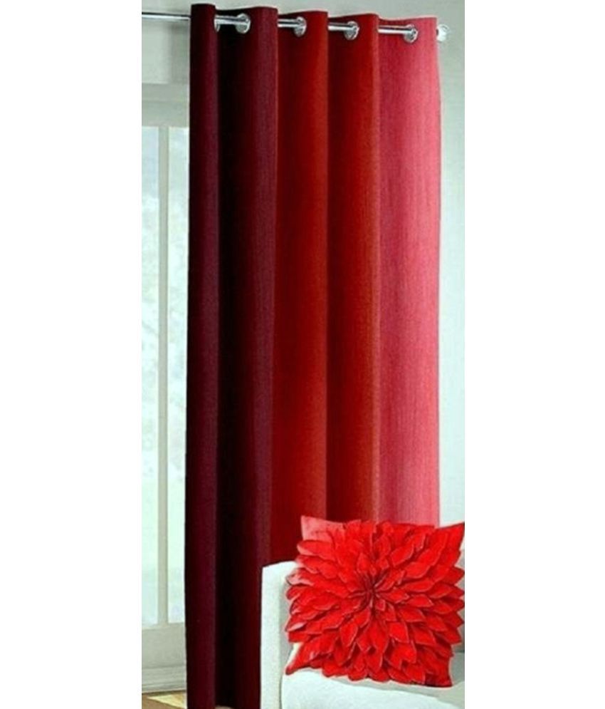     			N2C Home Vertical Striped Semi-Transparent Eyelet Curtain 9 ft ( Pack of 1 ) - Red