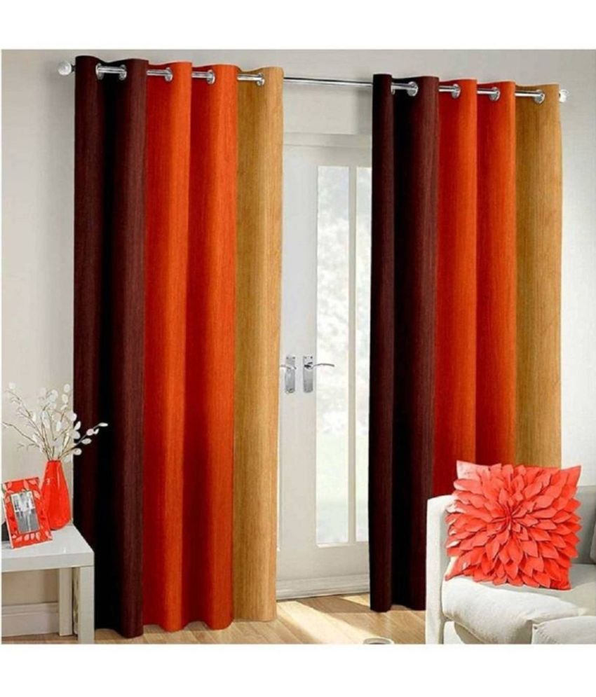     			N2C Home Vertical Striped Semi-Transparent Eyelet Curtain 5 ft ( Pack of 2 ) - Orange