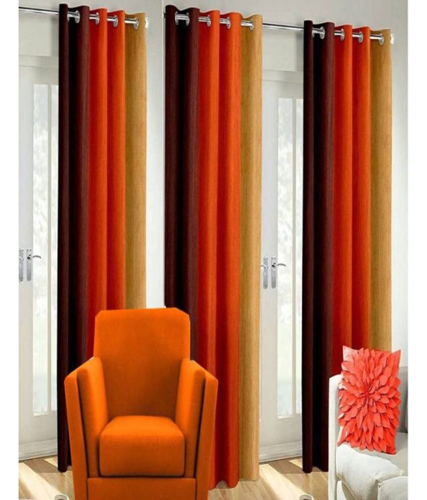     			N2C Home Vertical Striped Semi-Transparent Eyelet Curtain 5 ft ( Pack of 3 ) - Orange