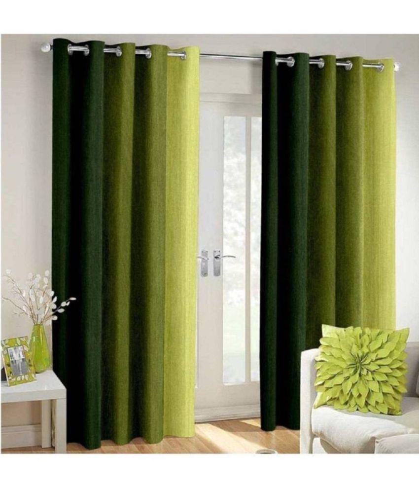    			N2C Home Vertical Striped Semi-Transparent Eyelet Curtain 7 ft ( Pack of 2 ) - Green