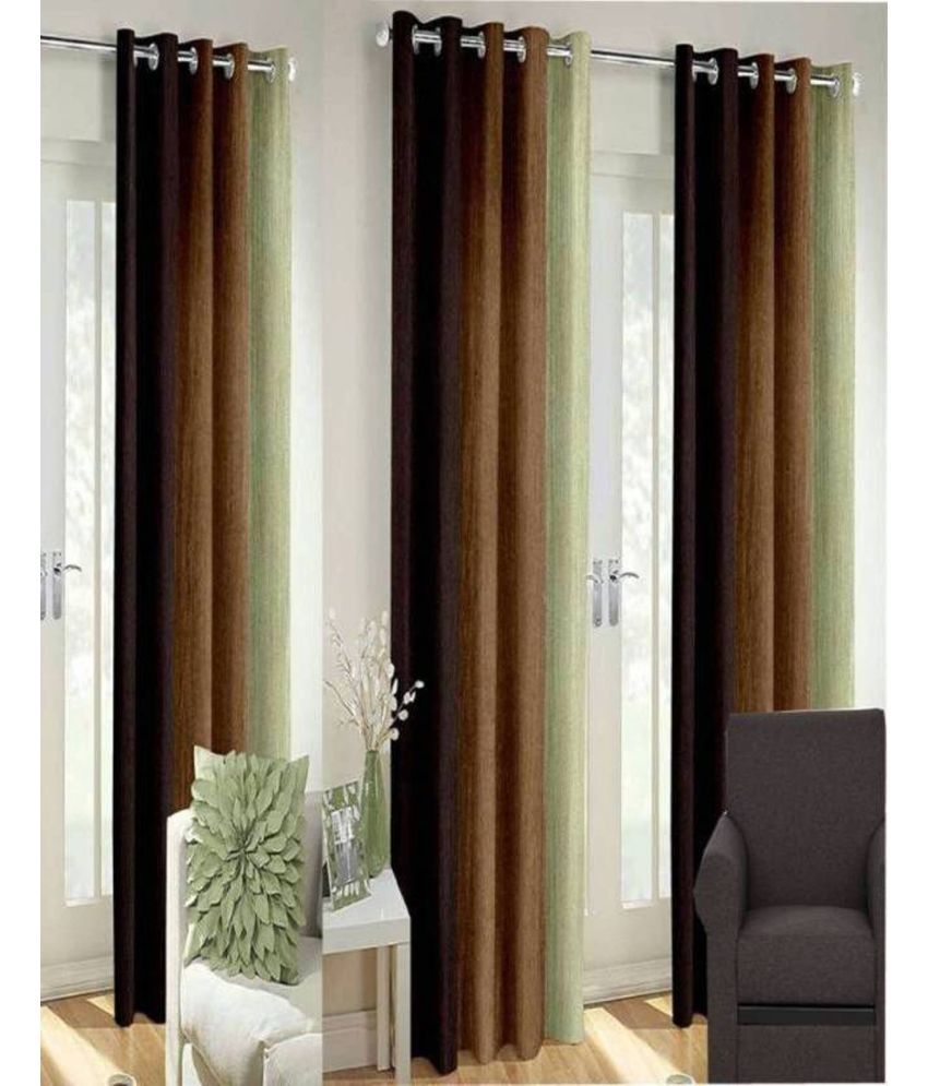     			N2C Home Vertical Striped Semi-Transparent Eyelet Curtain 9 ft ( Pack of 3 ) - Brown