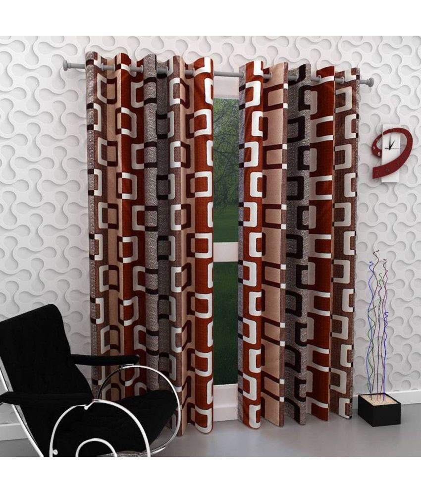     			N2C Home Vertical Striped Semi-Transparent Eyelet Curtain 9 ft ( Pack of 2 ) - Brown