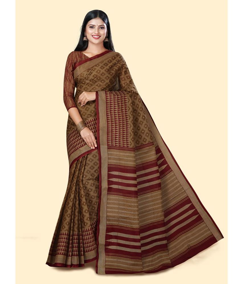     			SHANVIKA Cotton Printed Saree With Blouse Piece - Brown ( Pack of 1 )